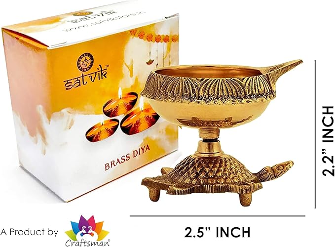 SATVIK 4 Pc Brass Kuber Turtle Diya for Diwali Decoration Handmade Oil Lamp with Golden Engraved Virgin Brass Metal Diwali Diya Vilakku