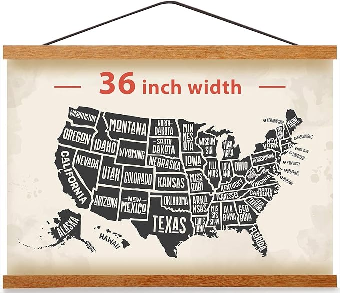 Magnetic Poster Hanger Frame for 36x48 36x24 36x12 Movie Music Posters Wall Art,Teak Wood Picture Frames for Large Canvas Diamond Map Decor, Living Room Calendar Banner Tapestry Photo Hanging Stand