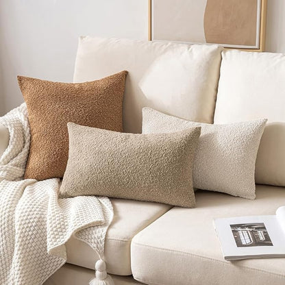 MIULEE Textured Boucle Throw Pillow Cover White Accent Solid Lumbar Christmas Pillow Case Decorative Soft Pack of 1 Couch Cushion Chair Sofa Bedroom Livingroom Home Decor,12x20 Inch