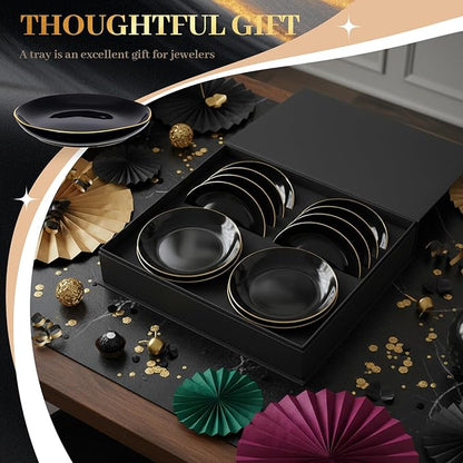 Shappy 24 Pcs Christmas Ceramic Jewelry Tray Gift 4.5 Ring Dish Bulk Decorative Trinket Dish for Birthdays Gift (Black)
