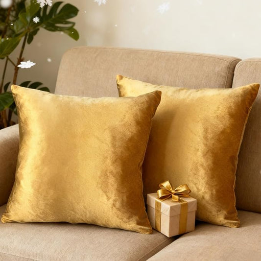 2 Pack 24x24 Pillow Cover Velvet Pillow Covers, Square Throw Pillow Covers for Living Room Decorations Throw Pillow Case, Throw Pillow Cover Cushion Cover for Home Sofa Bedroom Car, Golden