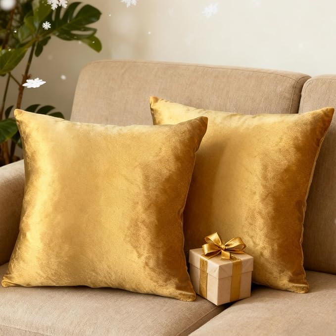 2 Pack 16x16 Pillow Cover Velvet Pillow Covers, Square Throw Pillow Covers for Living Room Decorations Throw Pillow Case, Throw Pillow Cover Cushion Cover for Home Sofa Bedroom Car, Golden