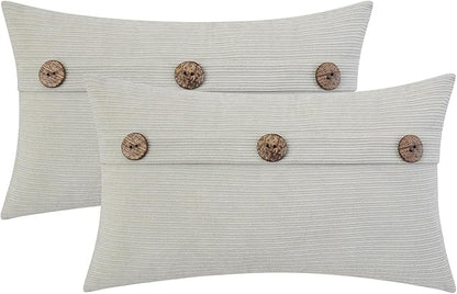 HWY 50 Light Grey Gray Chenille Throw Pillow Covers 12x20 Inch with Triple Buttons, Soft Farmhouse Accent Decorative Cushion Cases for Couch Sofa Living Room Pack of 2 Rectangle