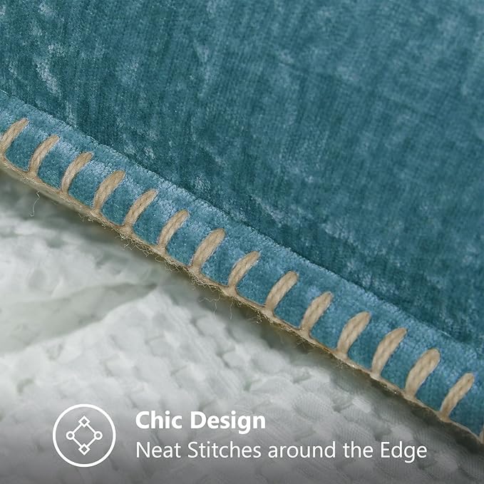 decorUhome Spring Chenille Soft Throw Pillow Covers 12x20 Set of 2, Lumbar Velvet Farmhouse Neutral Decorative Pillow Covers with Stitched Edge for Couch Sofa Bed Home Decor, Teal
