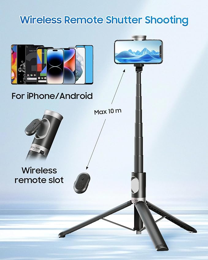 67" Selfie Stick Tripod, All in One Phone Tripod with Wireless Remote, Extendable Compact Tripods Portable Travel Stand for iPhone Android Selfie/Video Recording/Live Stream/Vlog