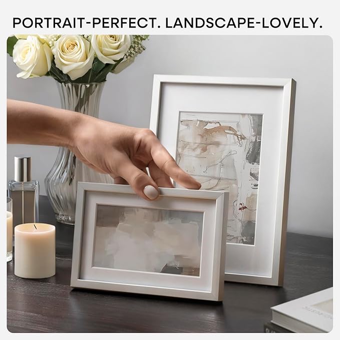 Homeforia 5x7 Picture Frame Silver, High End Metal 5 x 7 Silver Frames with Mat 4 x 6 Print, 5by7 Desk Frame Matted to 4x6 inch Photo, 5 by 7 Wall or Tabletop Frame, Tempered Glass, Wall Kit, Set of 1