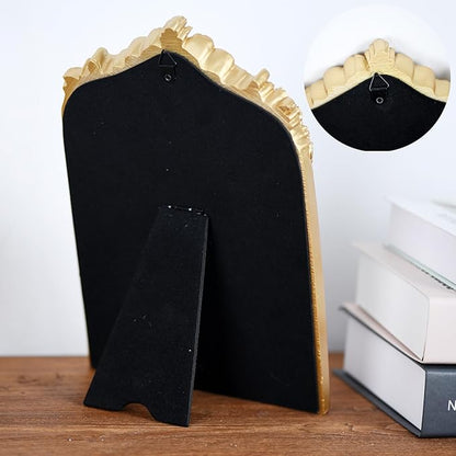 Small Decorative Arched Mirror, Gold Resin Frame, 6.8 x 10 inches, Wall Mounted or Tabletop (Gold, 6.8 X 10 inches)