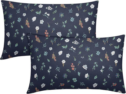 Vitage Floral Lumbar Pillow Covers 12x20 Set of 2 Navy Green Spring Flower Leaf Pattern Rustic Decorative Outdoor Farmhouse Boho Pillowcases Decorations Throw Cushion Cover Decor for Couch Sofa Bed