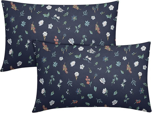 Vitage Floral Lumbar Pillow Covers 12x20 Set of 2 Navy Green Spring Flower Leaf Pattern Rustic Decorative Outdoor Farmhouse Boho Pillowcases Decorations Throw Cushion Cover Decor for Couch Sofa Bed