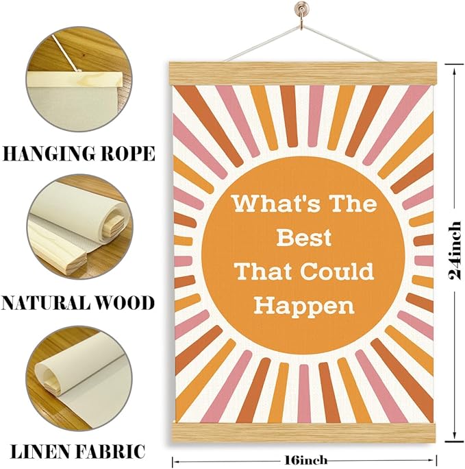 YGSDZY Inspirational Canvas Posters, What's the Best that could Happen Poster, Aesthetic Wall Hanger for Home Office, Wood Canvas Poster Hanging, Wall Decor Art, Positive Quote Posters, 11.8 * 15.7