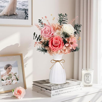 Flowers for Delivery Preserved Flowers with Vase That Last 3-5 Years Real Forever Flowers Pink Rose Bouquet for Mom Birthday Thanksgiving Christmas Gift for Women Grandma Wife Friends Her