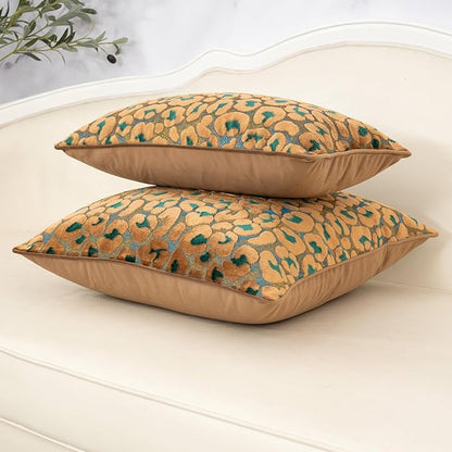 Alerfa Green Brown Floral Throw Pillow Cover 18 x 18 Inch Cut Velvet Sqaure Luxury Decorative Pillow Cover for Couch Living Room Bedroom