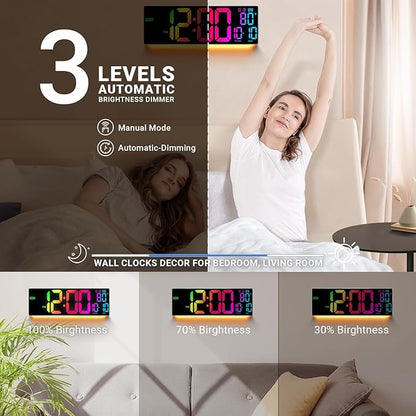 16.5" Large Digital Wall Clock: 11 RGB Colors Wall Mount Decor Clock for Living Room Bedroom Office Classroom, House Warming Gifts New Home Decor, for Men Women Gray