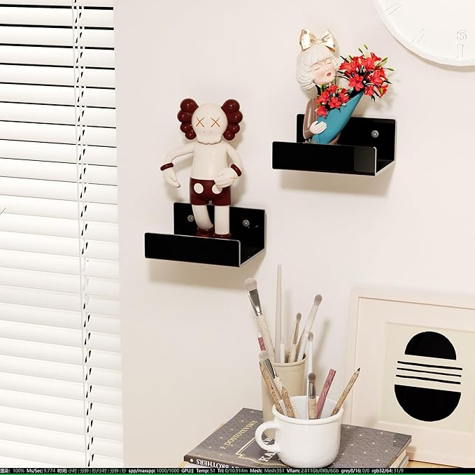 5 Inches Black Acrylic Wall Shelves for Home Décor, Pack of 2, Acrylic Shelf for Wall, Wall Mounting Display Shelf