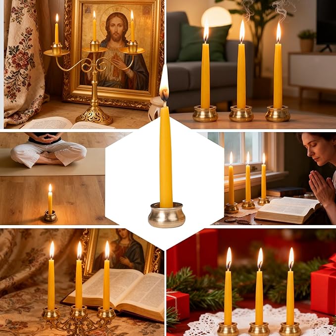 40Pcs 30 Minute Meditation Candles Beeswax Candles, Dripless Mini Beeswax Taper Candles with Brass Candle Holders, Prayer Candle Gift for Yoga Relaxation