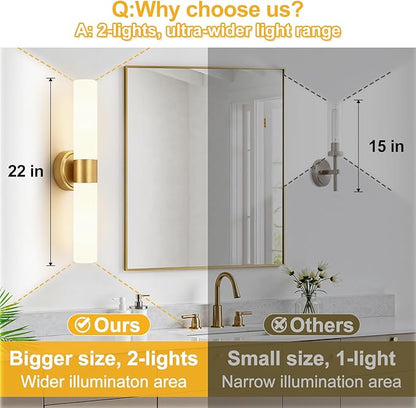 Wall Sconces Set of Two, Modern Bathroom Sconces Wall Lighting with Milky White Glass, Brushed Gold Sconces Wall Decor Set of 2 for Bathroom Mirror Bedroom Living Room Hallway
