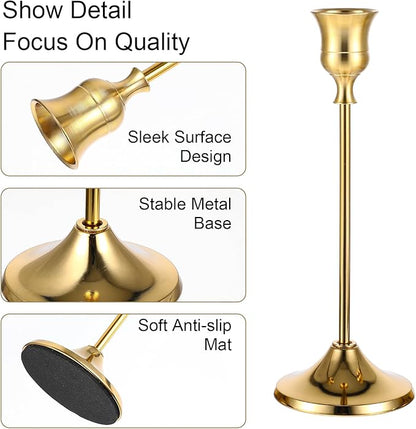 12 Pack Brass Golden Candlestick Holders, Vintage Taper Candle Holders Set in 3 Sizes for Dining Table, Fireplace, Party Decor