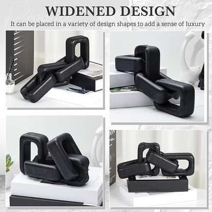 Bucherry 4 Link Wood Knot Decor - Modern Coffee Table Decoration Black Chain Decor Rustic Objects for Bookshelf Home Living Room Bedroom