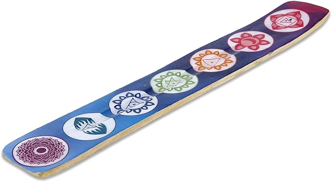Bless-International Traditional-Handmade-Burner Wooden-Incense-Stick-Holder Ash-Catcher-Stand for-Aromatherapy-Meditation-Yoga (Seven Chakkra) 10 Inches, Pack of 1