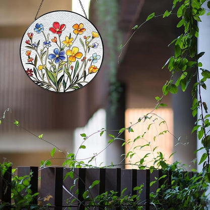 Flowers Sun Catcher Stained Glass Window Hanging Flower Decor Gifts for Women Wall Decor Handmade Sun Catcher Botanical Decoration for Home Garden Housewarming Gifts