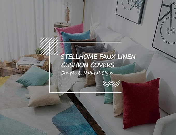 Stellhome Burlap Throw Pillow Covers Square Solid Decorative Farmhouse Linen Cushion Covers for Bed Couch Sofa Bench, 18 x 18 inch (45 cm), Dark Grey, Set of 2