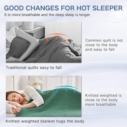 Guohaoi Knitted Weighted Blanket for Adults (Green 60"x80" 25lbs) No Beads Cooling Throw Blanket for Hot Sleepers, Home Decor Breathable Chunky Knit Heavy Blanket Use on Queen/King Size Bed