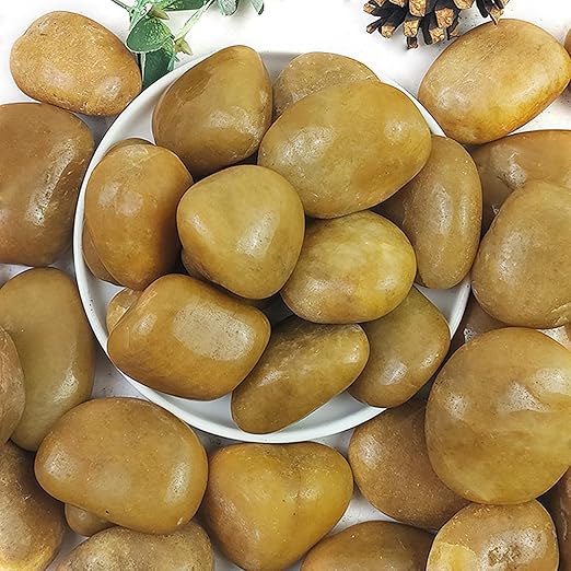 20lbs Yellow River Rocks for Landscaping, 2-3 Inch Natural Pebbles for Indoor Plants, High Polished Decorative Stones Vase Filler Fish Tank Aquariums Garden
