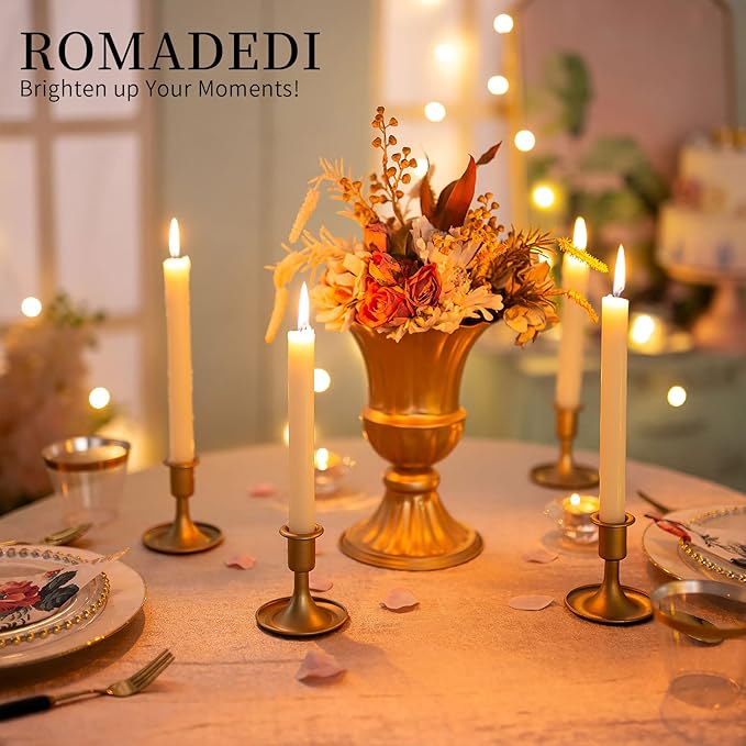 Candlestick Holders Taper Candle Holders, Romadedi Gold Candle Stick Candle Holder for Table Centerpiece, Wedding Reception, Festive Christmas Mantel Decoration or Home Decor, Set of 24