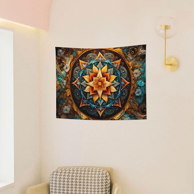 Smacget Mandala Floral Boho Multicolor Flower Psychedelic Wall Hanging for Bedroom Blue Orange Tarot Aesthetic Witchy Home Dorm Decor Hippie Tapestry 40"X28"