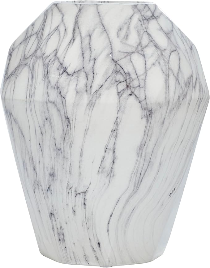 Deco 79 Ceramic Decorative Vase Faux Marble Centerpiece Vase, Flower Vase for Home Decoration 10" x 10" x 12", White