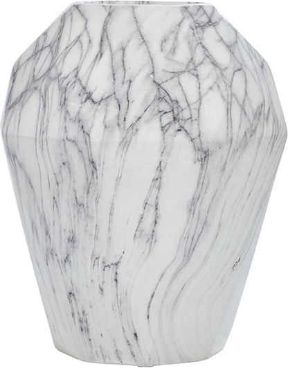 Deco 79 Ceramic Decorative Vase Faux Marble Centerpiece Vase, Flower Vase for Home Decoration 10" x 10" x 12", White