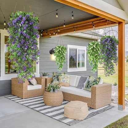 RECUTMS 2Pcs Artificial Hanging Plants Fake Vines Fake Plants Outdoor Greenery Artificial Flower for Outdoors Hanging Basket Plastic Home Garden Wedding Party Decorations(Purple)