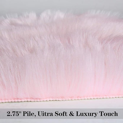 duduta Pink Faux Sheepskin Rugs 2x3 ft, Faux Fur Chair Seat Covers Fluffy Shag Throw Rugs Machine Washable