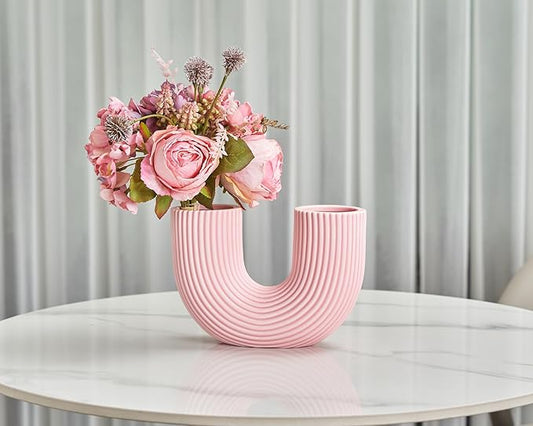 Pink Vase Home Decor, Decorative Ceramic Vase, Cute Pink Flower Vases for Centerpieces, Unique Flower Vases for Bouquet, Medium
