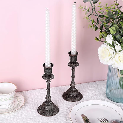 OwnMy Set of 2 Vintage Taper Candle Holders Tall Metal Taper Candlestick Holders, Elegant Taper Candle Stands Red Bronze Taper Candelabra Set for Dining Table Centerpieces Wedding Candlestick Decors