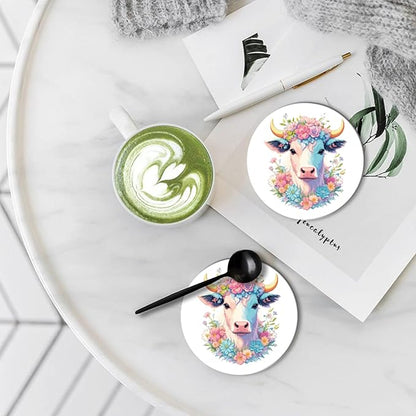 Coasters Set of 6 Ceramic Drink Coaster with Cork Base Modern Style Coasters for Mugs and Cups Office Kitchen 4 in