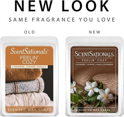 Scentsationals Fall Wax Melts, Wax Cubes Strong Scent - Feelin' Cozy - Long Lasting Scented Melts for Warmer, 10oz (24-Cubes)