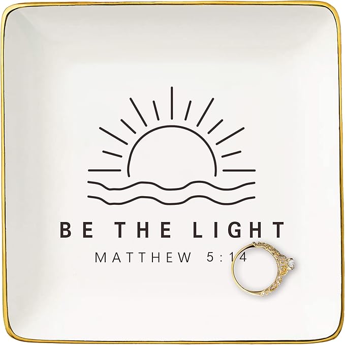 Affirmation Positive Birthday Christmas Gift for Woman-Be The Light,Inspirational Christian Scripture Religious Bible Verse Reminder Gift for Women,Encouragement Jewelry Tray Trinket Holder Ring Dish