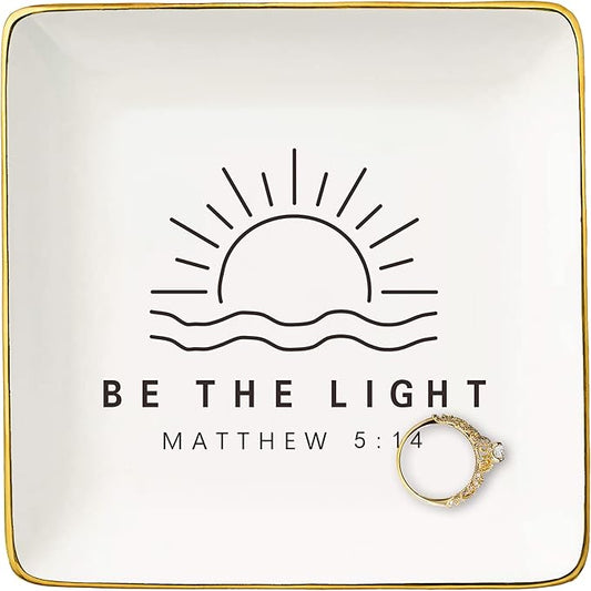 Affirmation Positive Birthday Christmas Gift for Woman-Be The Light,Inspirational Christian Scripture Religious Bible Verse Reminder Gift for Women,Encouragement Jewelry Tray Trinket Holder Ring Dish