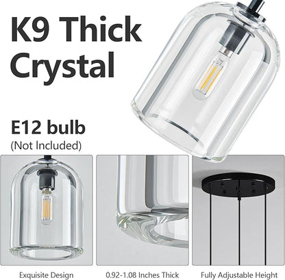 Modern Black Pendant Lights Kitchen Island Ceiling Chandelier Indoor Crystal Hanging Light Fixtures for Dining Room Kitchen Living Room Bedroom（3Light）