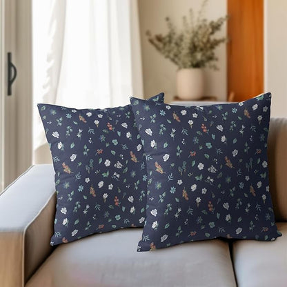 Vitage Floral Pillow Covers 24x24 Set of 2 Navy Green Spring Flower Leaf Pattern Rustic Decorative Outdoor Farmhouse Zipper Boho Pillowcases Decorations Throw Cushion Cover Decor for Couch Sofa Bed