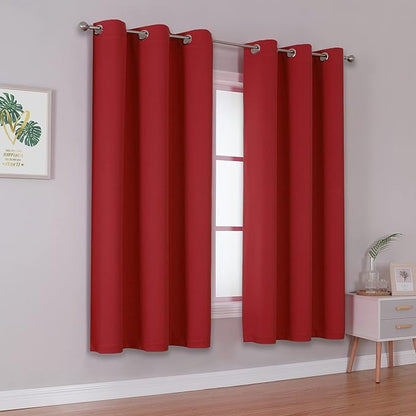 DUALIFE Red Blackout Curtains for Bedroom 54 Inch Length Room Darkening Thermal Insulated Short Kitchen Curtains with Grommet Window Drapes Curtain Panels 38 x 54 Inches Long