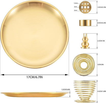 OSOPOLA 4 in 1 Incense Burner - 6.7 Inch Brass Gourd-Shaped Incense Holder for Sticks/Cones/Coils - Metal Ash Catcher for Meditation/Yoga/Home Decor ZX11