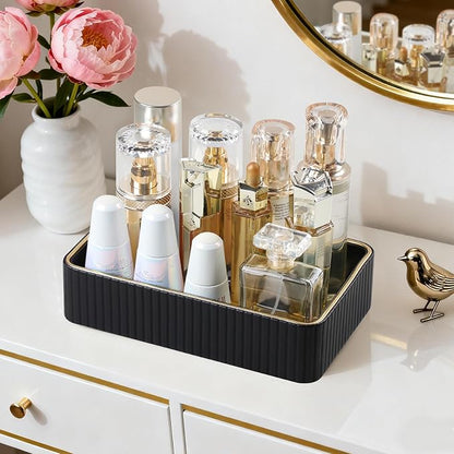 Desk Organizer Tray, PU Leather Valet Tray Nightstand Organizer Cologne Perfume Trays for Men Women, Decorative Vanity Trays Key Bowl Trinket Dish (Black, 9.5" x 6" x 2.2")