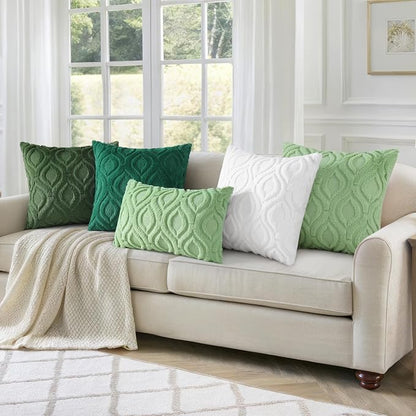 decorUhome Spring Throw Pillow Covers 18x18 Inch Set of 2, Soft Plush Faux Wool Forest Elf Solid Couch Pillow Covers, Accent Farmhouse Neutral Square Pillow Cases for Sofa Bed Living Room