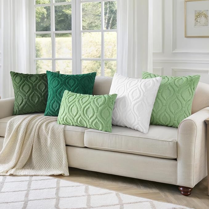 decorUhome Spring Throw Pillow Covers 12x20 Inch Set of 2, Soft Plush Faux Wool Forest Elf Solid Couch Pillow Covers, Accent Farmhouse Neutral Square Pillow Cases for Sofa Bed Living Room