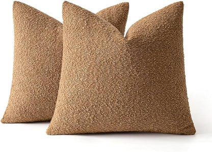 MIULEE 26x26 Decorative Euro Sham Throw Pillows for Bed Set of 2 Textured Boucle Neutral Winter Throw Pillow Covers Brown Accent Solid Vintage Pillowcases Sofa Livingroom Home Decor