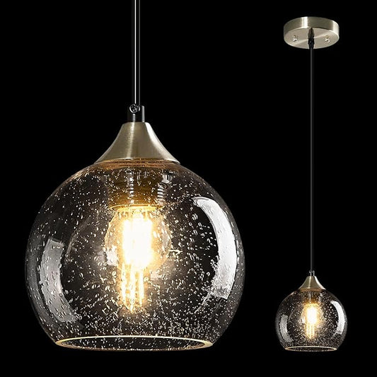 Clear Glass Pendant Lights Kitchen Island Lighting Globe Pendant Light Fixtures Modern Pendant Lighting for Kitchen Island Bedroom Living Dining Room Light Fixture(5.9in, 1-Pack)
