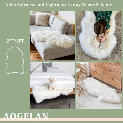 Orange Premium Genuine Sheepskin Rug, Genuine Sheepskin Natural Lambskin Shaggy Fur Area Rug for Kids Bedroom Sofa Chair Seat Cover Pets Dogs Mat Single Pelt/2FT*3FT