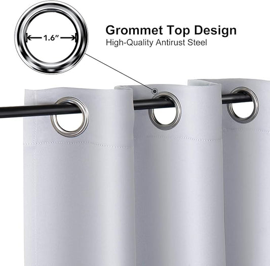 ChrisDowa Grommet Room Darkening Curtains for Bedroom and Living Room - 2 Panels Set Thermal Insulated Blackout Curtains (Greyish White, 52W x 95L)